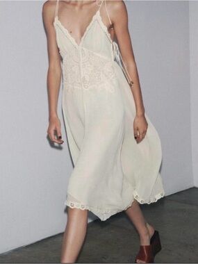Zara Cream Lace-Trim Slip Dress